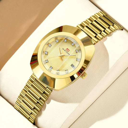 2024 New Women Oval Watch 34mm Stainless Steel Quartz Movement Brand Luxury Water Diamond Gold Black Casual Dress Banquet Watch