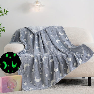 1PC Star-moon luminous blanket, luminous rainbow blanket, comfortable soft fluffy flannel wool nap blanket, office cover blanket