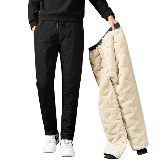Men Plush Thick Fleece Waterproof Sweatpant Winter Windproof Casual Pants Heavyweight Pants Lambswool Warm Trousers Outerwear