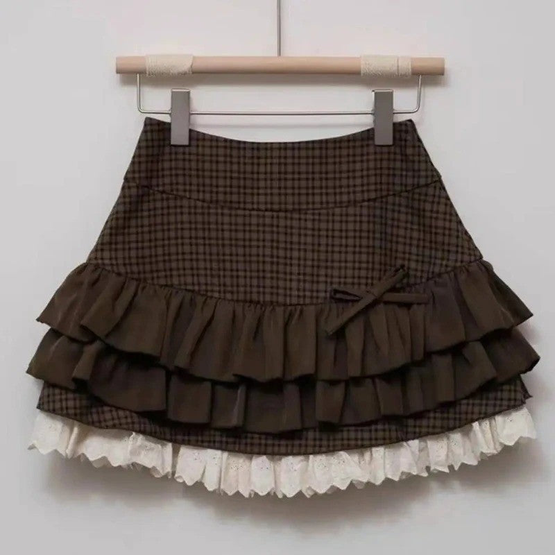 Y2K JK Lolita Japan Kawaii Girl Cute Sweet Lace T-shirt Lolita Print Tops Bow Cake Blouse A-line Spliced Cake Skirt New Chic