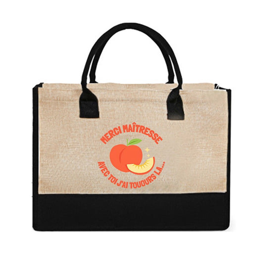 French Quote Peach Print Canvas Tote Bag Teacher Gift Beach Bags Casual Shoulder Bag Women Daily Handbag