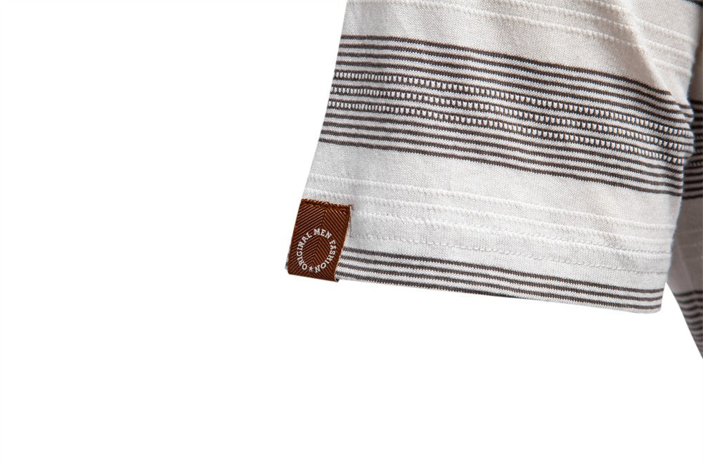 AIOPESON 2025 New Summer Striped V Neck Cotton Polo Shirts for Men Breathable Short Sleeve Casual Knit Shirts Comfort Fit