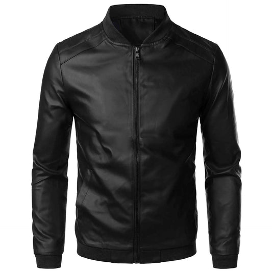 Casual Men's PU Leather Jacket Motorcycle Style Spring Autumn Fashion Slim Fit Stand Collar Outerwear Comfortable Menswear