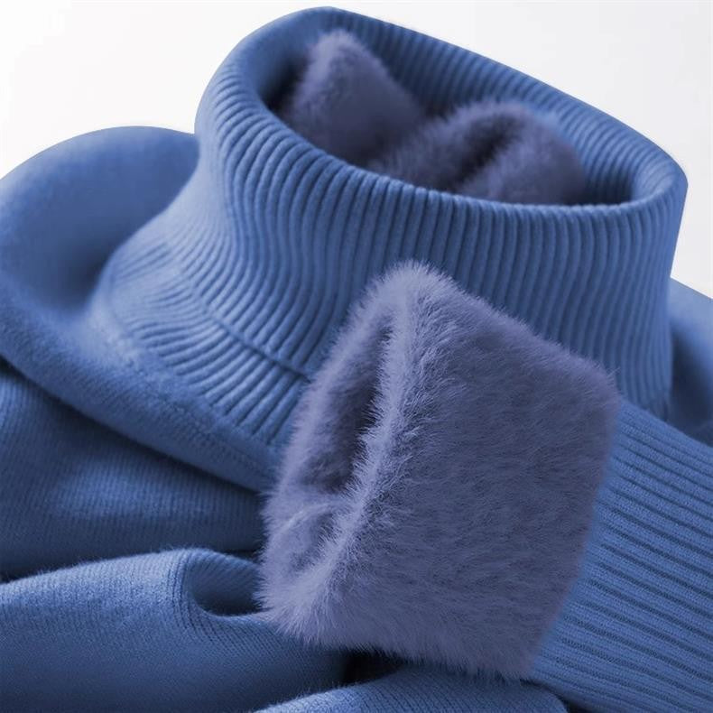 Men‘s Thermal Fleece High-neck Sweater Winter Turn-down Collar Fleece-lined Knitted Pullover Casual Keep Warm Thick Bottom Tops
