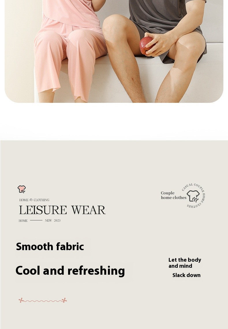 Pajamas Men Round Neck Short Sleeve Shorts Set Non-marking Ice Silkschool Pajamas Shorts Easy to Wash Solid Colour Large Size 3x