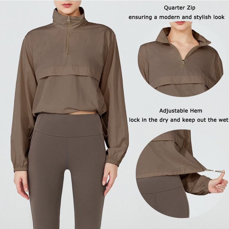 VITALINOVO Women's Athletic Jacket Lightweight Quarter Zip Pullover For Golf Hiking Running Windbreaker UPF50+ Waterproof Jacket