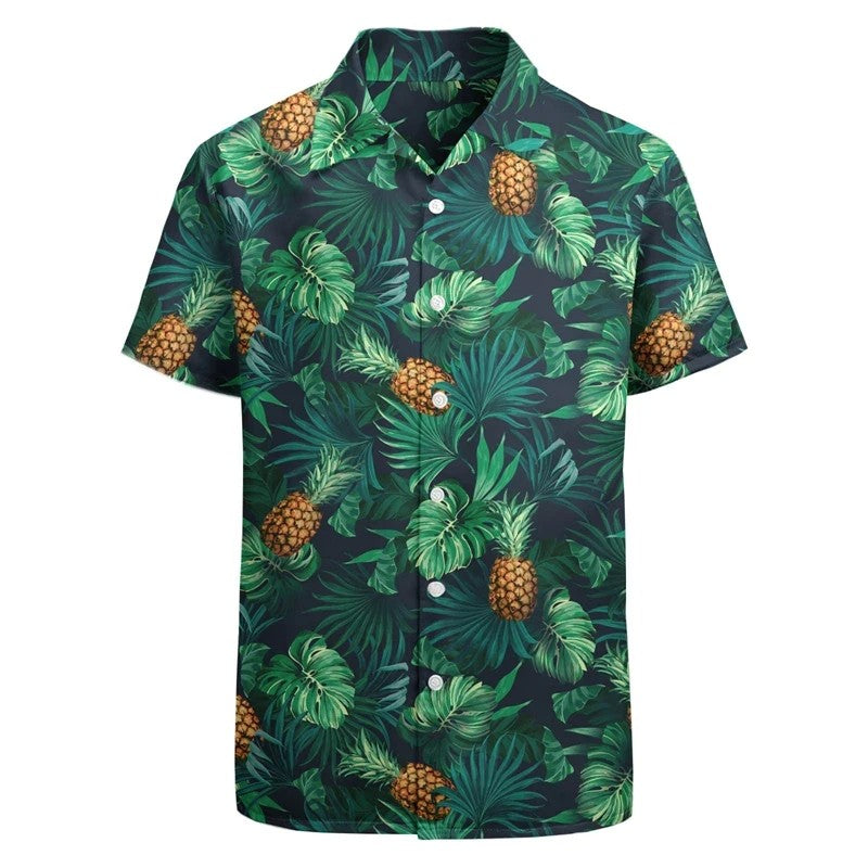 Men's Casual Short Sleeve shirt, 3D print, Pineapple Graphic shirt, Adt Hawaiian Beach shirt, Funny streetwear, Summer Clothing