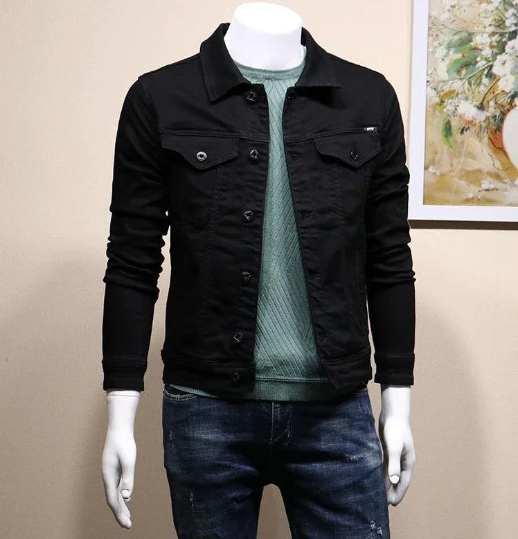 Male Jean Coats Button Autumn Men's Denim Jacket Slim Fit Black Cheap Price Stylish Winter 2024 High Quality Original Outerwear