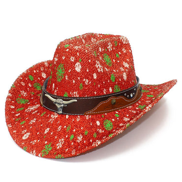 Chapéu Fedora Estampado Listrado para Homens e Mulheres, Chapéu de Cowboy Cowgirl com Aba Larga Enrolada Ocidental de Pano Bronzeador para Festas de Halloween