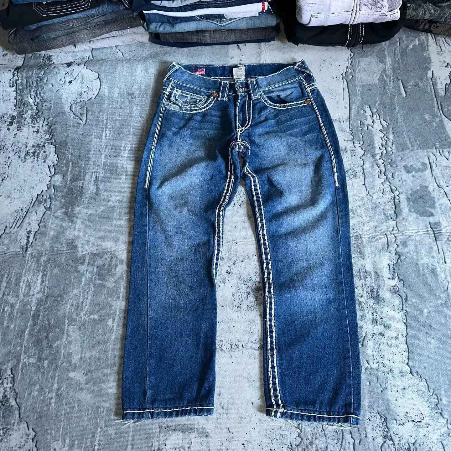 Vintage Y2k Buddha Embroidered Jeans for Men Clothing Casual High Street Straight and Versatile Men Jeans Baggy Men Pants