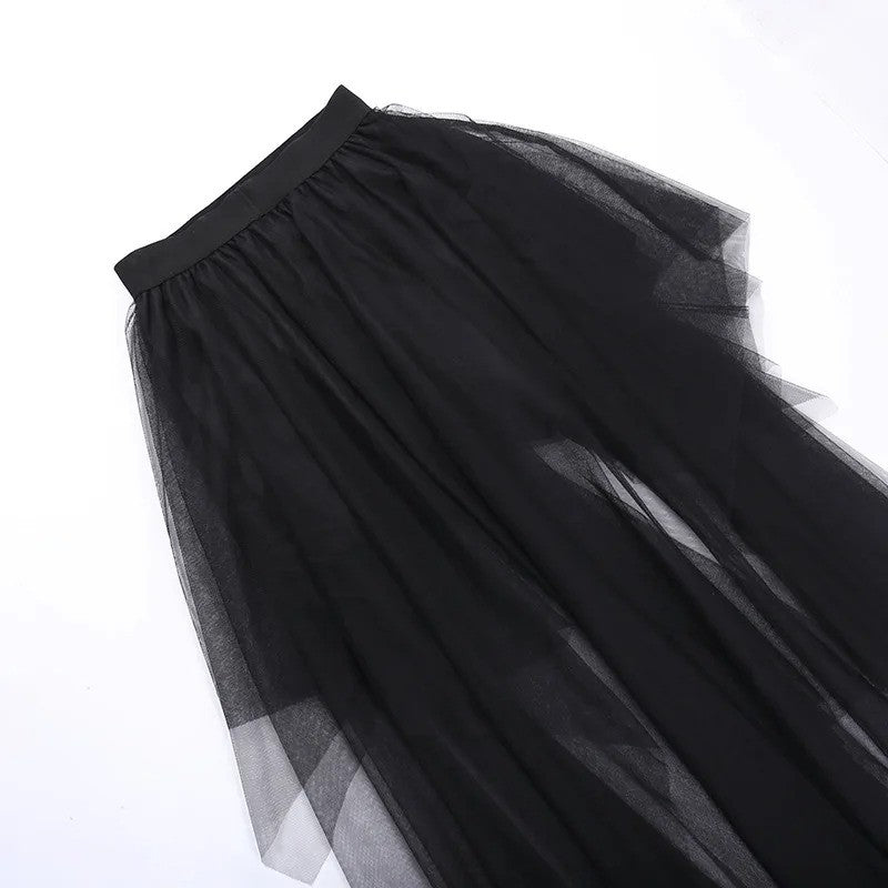 Sexy Net Yarn High-Waisted Irregular Skirt for Women Summer New European and Ame