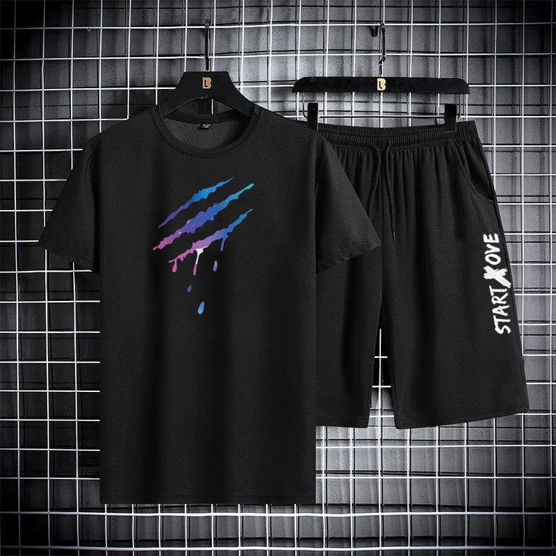 Trendy Suits for men Men's Summer Shorts Set Gym Outfit Student Short Sleeve Tee 2 Piece Set Tracksuits Men Casual Men Clothing