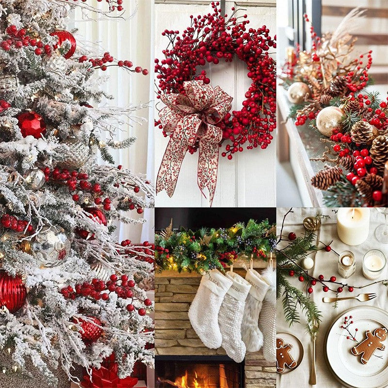 10Pcs Christmas Decoration Artificial Red Berries Bouquet Christmas Tree Ornament DIY Wreath Xmas New Year 2026 Gifts Accessory