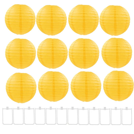 12pcs 10cm/4inch Yellow Paper Lanterns Party Decorations For Summer Hawaii Thanksgiving Halloween Christmas Birthdays Weddings