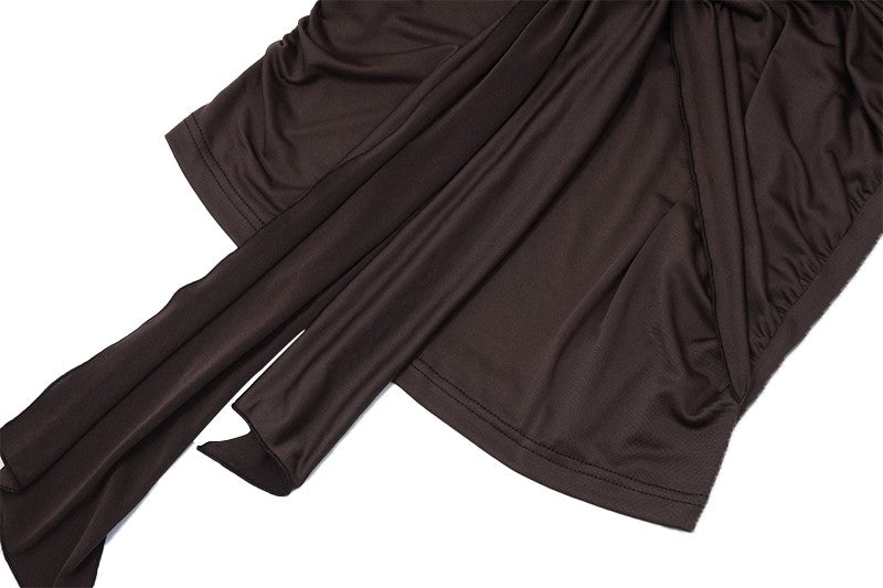 WhereMery Vintage Brown Low-cut Backless Mini Dress Y2K Women Bandage Pleated A-