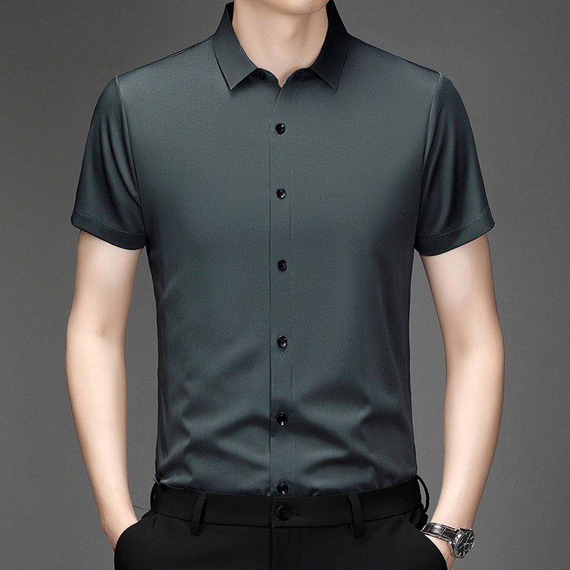 New Men's Business Casual Short Sleeved Solid Color Shirt Wrinkle Resistant Wrinkle Free Comfortable All Season Versatile Top