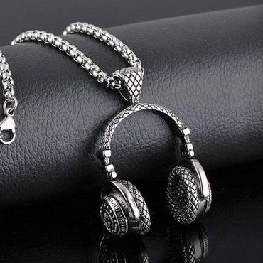 Music Headphones Pendant Necklace For Men Hip Hop Rock Couple Personalized Stainless Steel Chain Fashion Rapper Jewelry Gifts