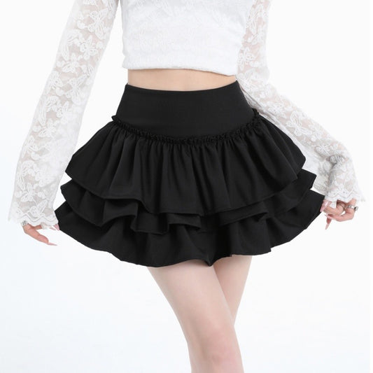Seoulish Spring Summer Women's Cake Short Skirts 2025 New High Waist Vintage Black Korean Pleated Ball Gown Skirts Female