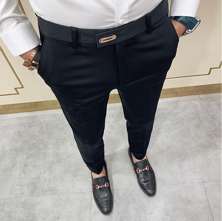 Spring 2025 Men Pants Korean Slim Fit Men Casual Ankle Length Pants Streetwear Men High Quality Black Gray Khaki Dress Suit Pant