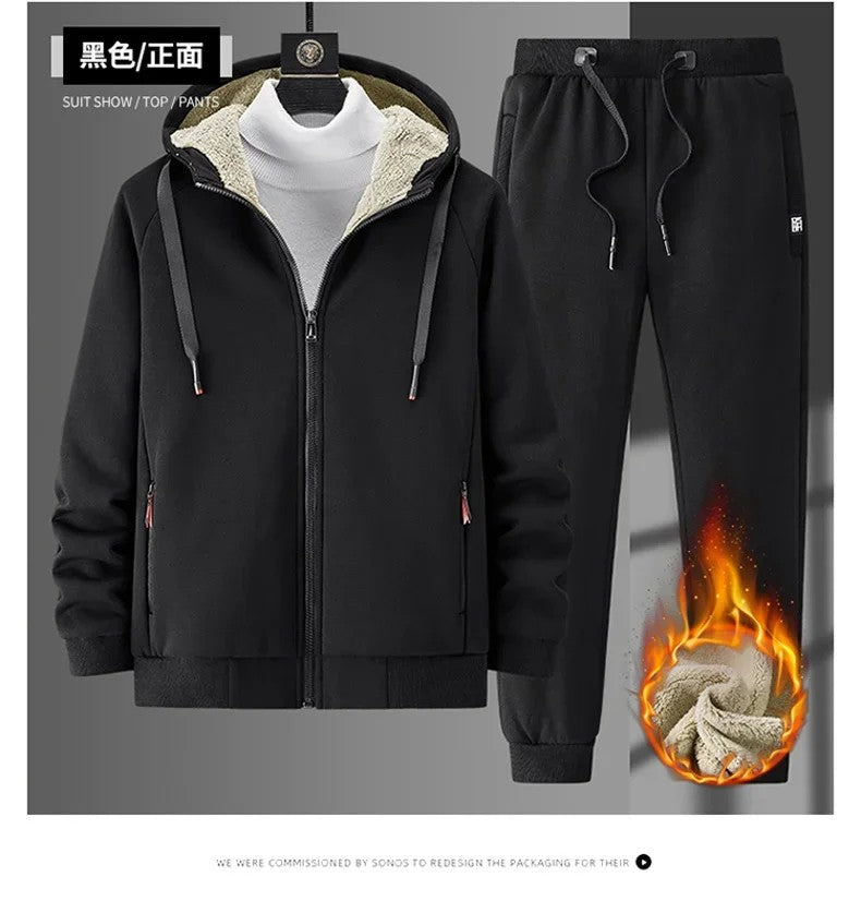 Lamb Cashmere Tracksuit Set Winter Men Sportsuit Gym Sportswear New Thermal Hoodies Fleece Tracksuit Windproof Sport Suit Men