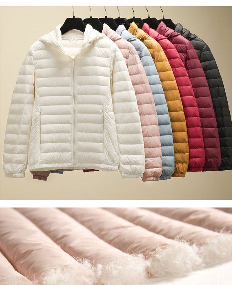 Schinteon Women Ultralight 90% White Duck Down Jacket with Removable Hood Autumn Winter Thin Outwear Portable Storage 2024 New