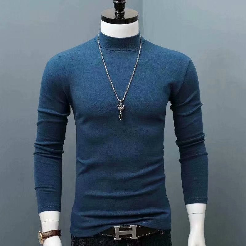 Hot Winter Warm Men Mock Neck Basic Plain T-shirt Blouse Pullover Long Sleeve Top Male Outwear Slim Fit Stretch Fashion Sweater