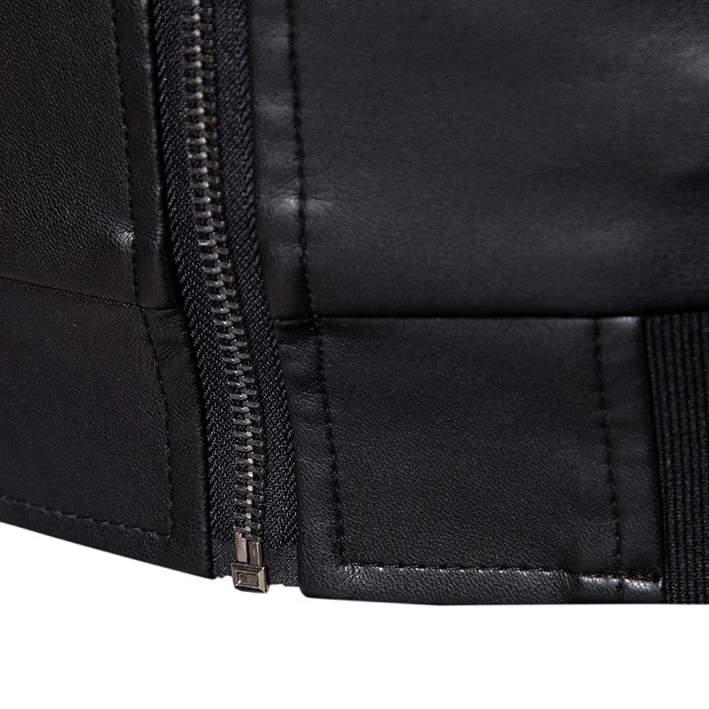 2024 Leather Men's New Trend Fashion Spring And Autumn Stand Collar Comfortable Slim Leather Jacket Handsome Youth Coat