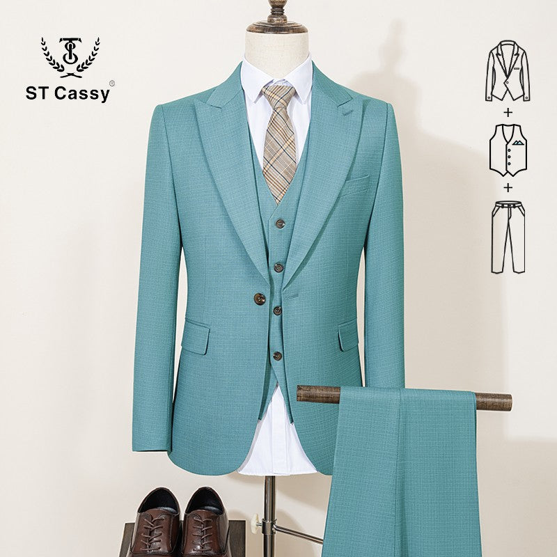 ST Cassy High Quality Men's Suit Summer thin Green Slim Fit Formal Business Office Men's Suits?jacket+Vest+Pants?