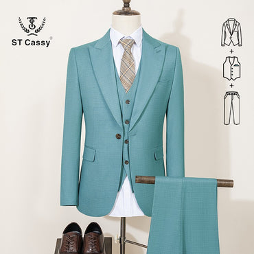 ST Cassy High Quality Men's Suit Summer thin Green  Slim Fit Formal Business Office Men's Suits?jacket+Vest+Pants?