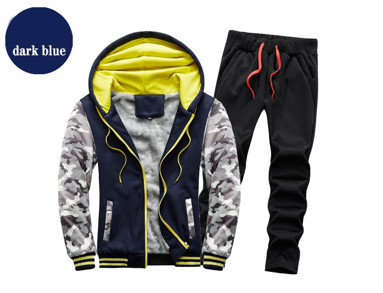 Winter Sports Jacket Pants Suits Men's Coats Trousers Sets Thicken Thermal Hoodies Set Camouflage Tracksuit Sweatshirts