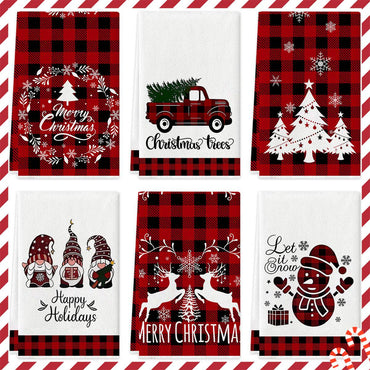 4/6pcs Christmas Kitchen Towel Set, Buffalo Checkered Dishcloths, Soft and Comfortable Winter Truck Farmhouse Tea Towels Joe,