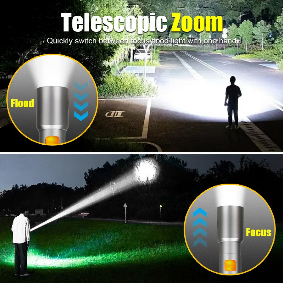 LED COB Super Bright Flashlight USB Rechargeable Torch 1-3 Optional Light Sources Outdoor Waterproof Emergency Light with Hook