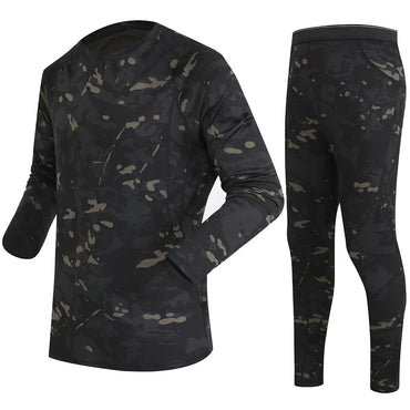 Men's Winter Thermal Fleece Tracksuit for Outdoor Training Quick Dry Camouflage Tactical Uniforms Slim Fit Running Underwear Set