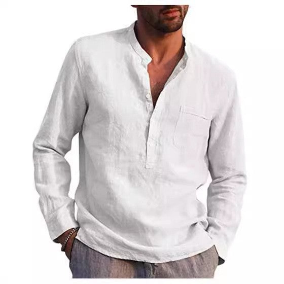 2025 Summer Hot Selling Men's Linen V-neck Long Sleeved Shirt Breathable Casual Beachwear, Business Casual Men's Clothing