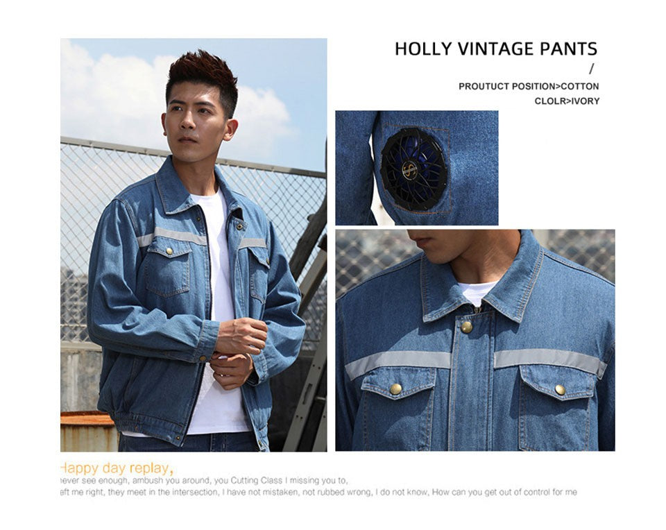 Summer Welder Denim Air Conditioning Clothes Fan Clothes Flame Retardant Fan Jacket Body Cooling Clothes Vest Fan Work Clothes