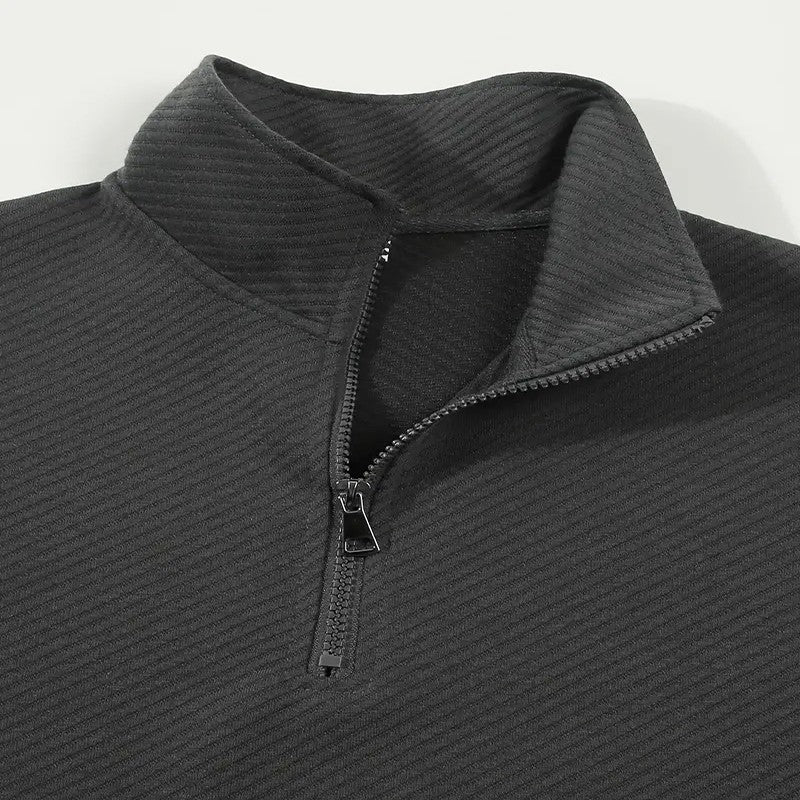 Men's Business Casual Polo Long Sleeve T-shirt spring and autumn Twill jacquard zipper polo shirt Comfortable and Breathable Top