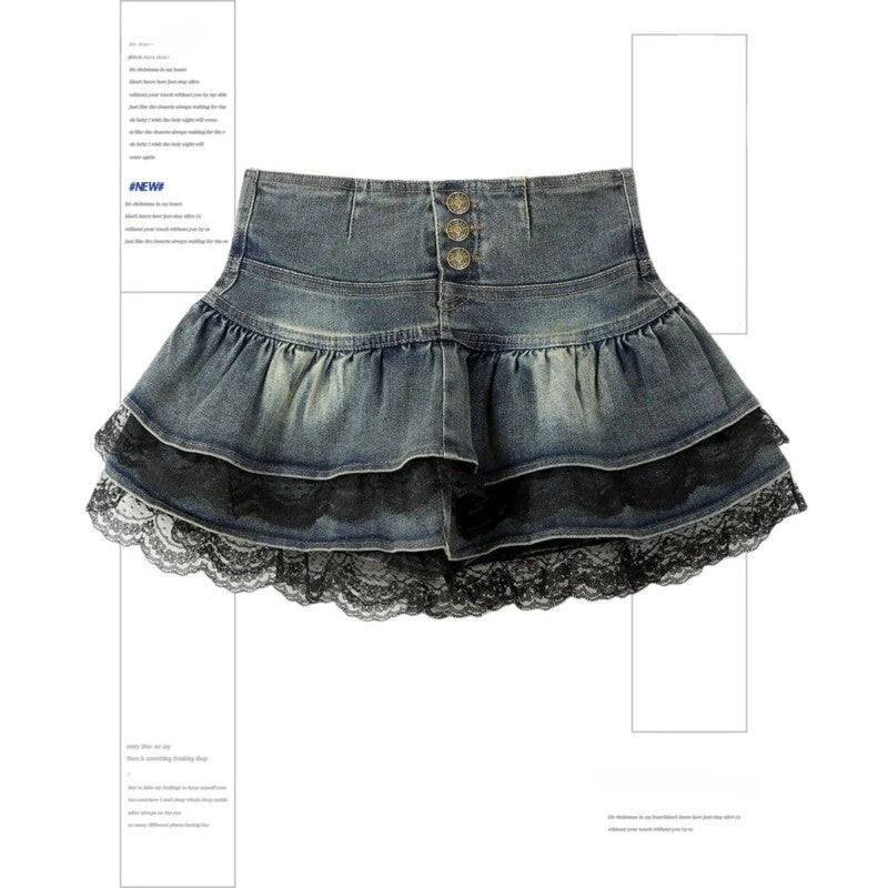 Women's Blue Black Riveted Belt Denim Skirt Y2K Harajuku High Street Fashion 90s Sexy A-line Mini Skirt Summer Clothing 2025 New