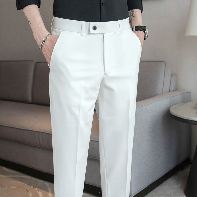 Stretch Solid Color Men's Trousers, Suitable for Business Casual, Parties, Formal Events, and Ankle-length Slim Pants.28-40