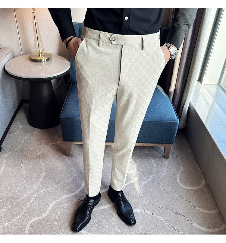 New Men Casual Plaid Suit Pants Fashion Men's Slim Fit Business Social Dress Pants Formal Wedding Social Party Male Trousers