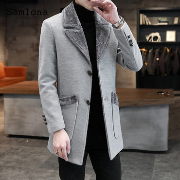 2022 Single-Breasted Tops Wool Blend Coats Plus Size Mens Fashion Jackets Winter Warm Outerwear Men's Huge Pocket Long Overcoats