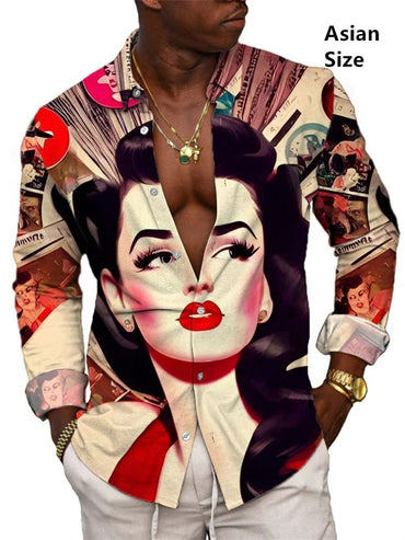 Court Style Button Down Men's Shirt Luxury Watercolor Beauty 3D Print Mens Shirts Long Sleeve Casual Vintage Art Pattern Shirt