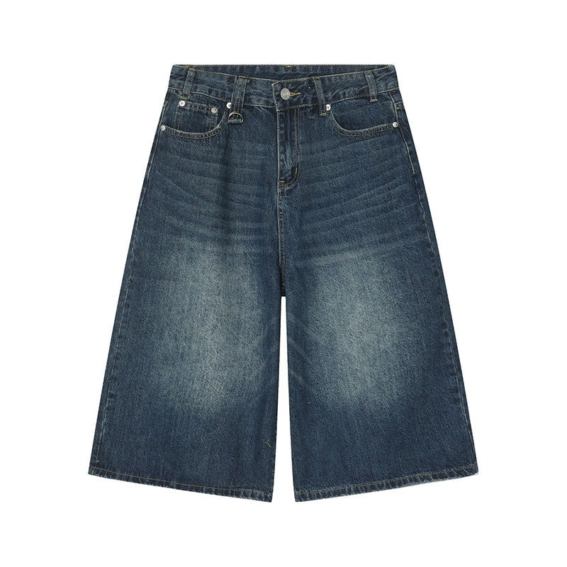 Men's Jeans American Style Vintage Loose Fit Wide Leg Straight Leg Denim Shorts Fashion Design Summer Y2k Gothic Washed Shorts