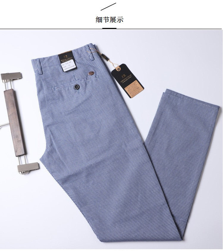 Summer Plaid Pants Men Slim Blue Suit Pants Men Stretch Business Formal Trousers Men