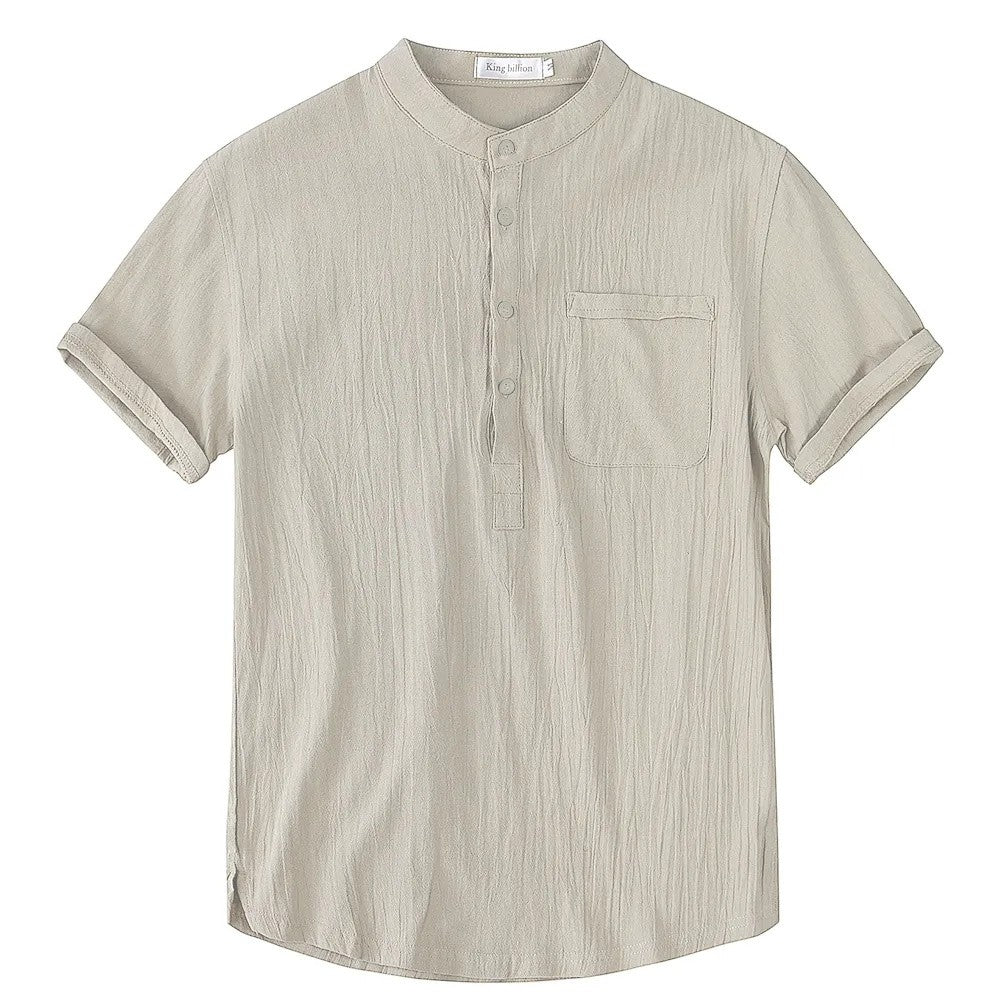 Men's Short Sleeve T-shirt Cotton and Linen Casual Men T-shirts Solid Color Summer Shirt Male Cozy Breathable