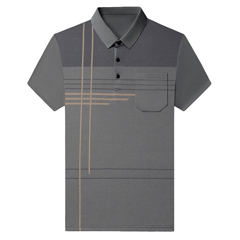 Summer New Men's Color Blocking Polo Shirt Pocket Button Up T-shirt Casual Slim Fit Comfortable Short Sleeved Breathable Top