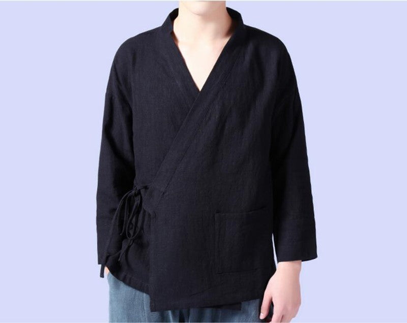 Men's linen vest Men's shirt Long sleeved Chinese official collar Traditional Kung Fu Tang casual social shirt Plus size shirts