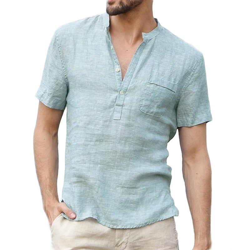 Summer New Fashion Cotton Linen Casual Shirts Male Short Sleeve Breathable Tops