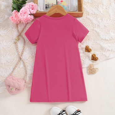 Girls Summer Thin Fashion Casual Dress Love Leopard Print Short Sleeve Round Neck Knitted Skirt Children's Minimalist Clothing