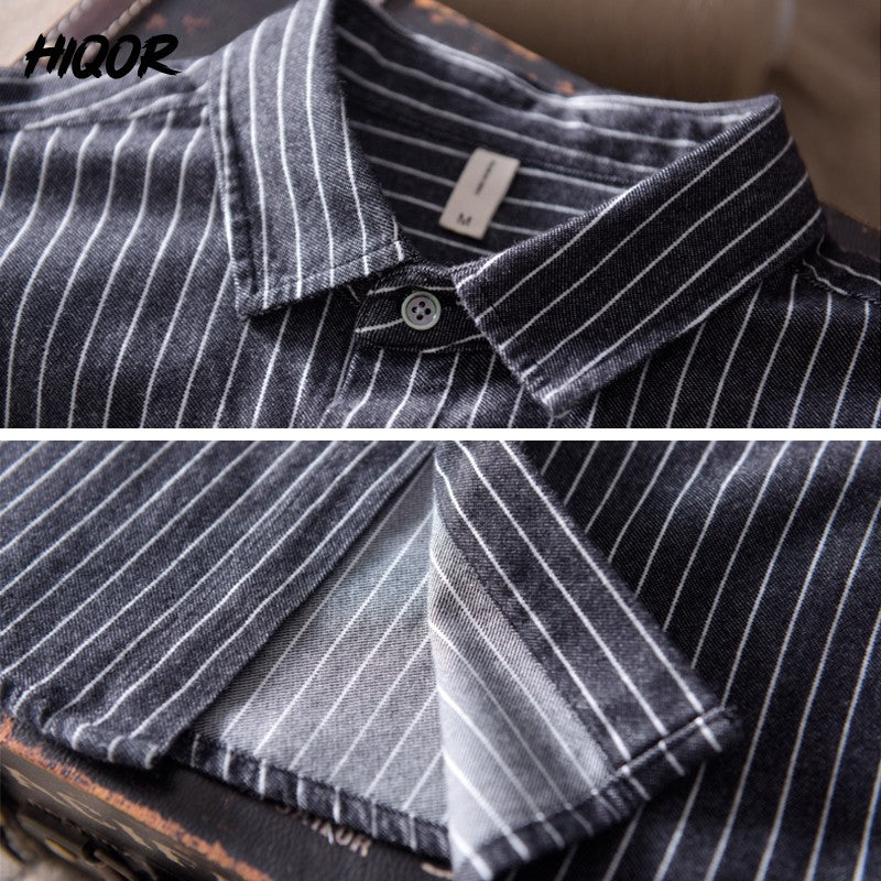 HIQOR 2025 New In 100% Cotton Long Sleeve Men's Shirt Loose Man Business Casual Shirts Classic Striped Male Social Dress Shirts
