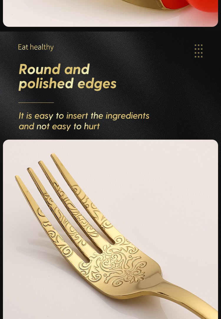 5Pcs Cutlery Set Stainless Steel Tableware Carving Golden Dinnerware Set Knife Fork Spoon Silverware Flatware Kitchen Untensils